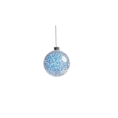 Silver and Blue Sequin Ball Ornaments, Set of 6