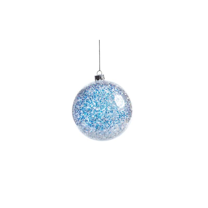 Silver and Blue Sequin Ball Ornaments, Set of 6 - 4"