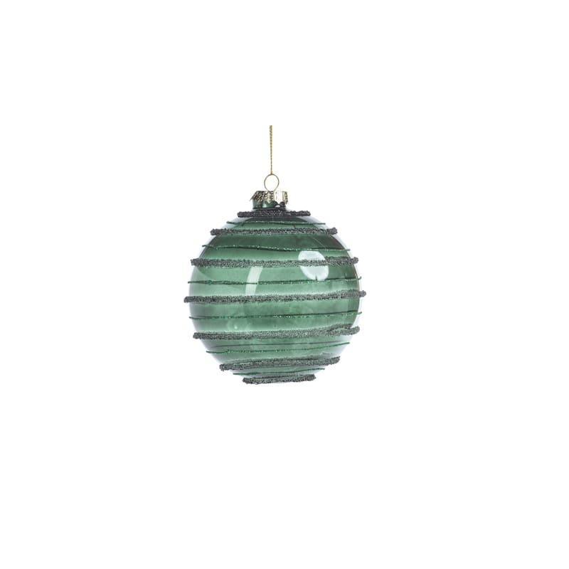 Striped Green Christmas Ball Ornaments, Set of 6