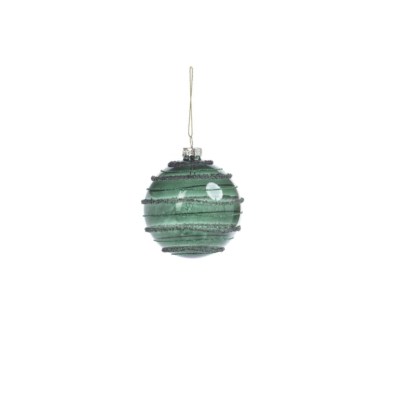 Striped Green Christmas Ball Ornaments, Set of 6