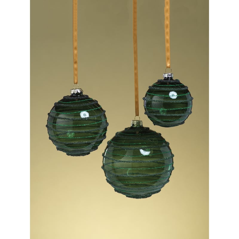 Striped Green Christmas Ball Ornaments, Set of 6