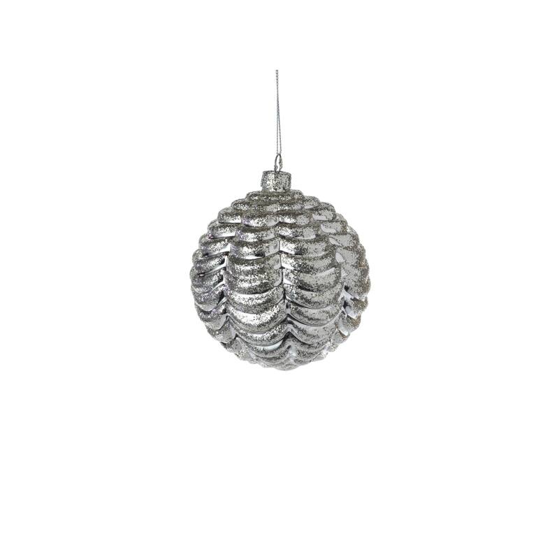 Ripple Silver Christmas Ball Ornaments, Set of 6 - 4"