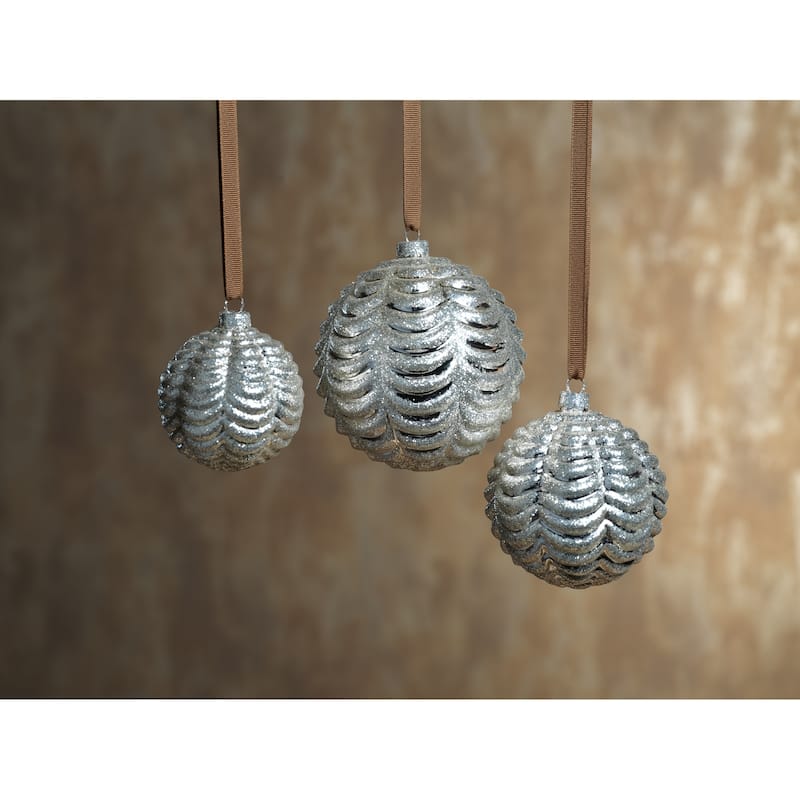 Ripple Silver Christmas Ball Ornaments, Set of 6