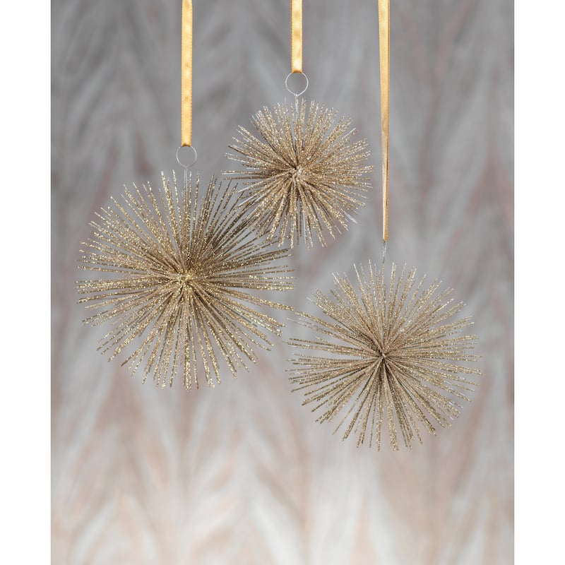 Starburst Champagne Wire Hanging Ornaments, Set of 6