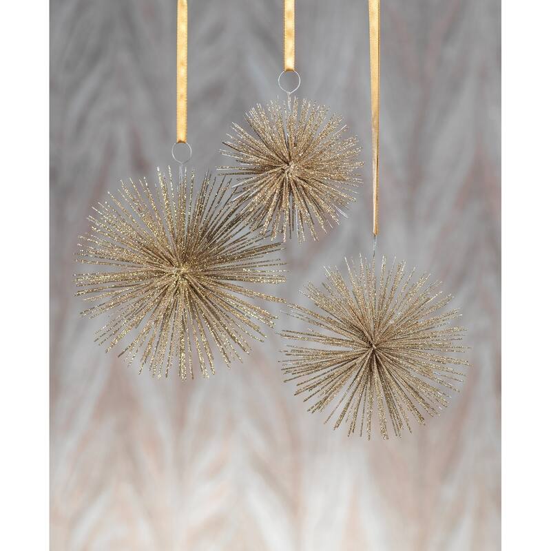Starburst Champagne Wire Hanging Ornaments, Set of 6