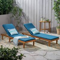 Nadine Oudoor Modern Acacia Wood Chaise Lounge with Cushion (Set of 2) by Christopher Knight Home