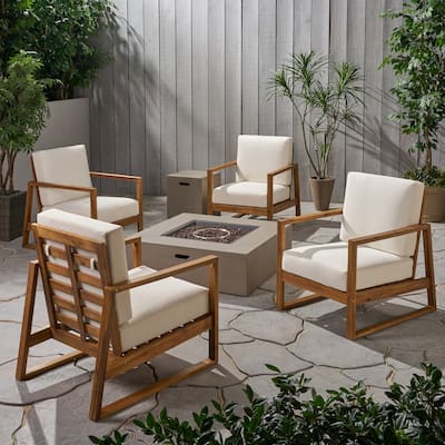 Belgian Outdoor 4 Seater Chat Set with Fire Pit by Christopher Knight Home