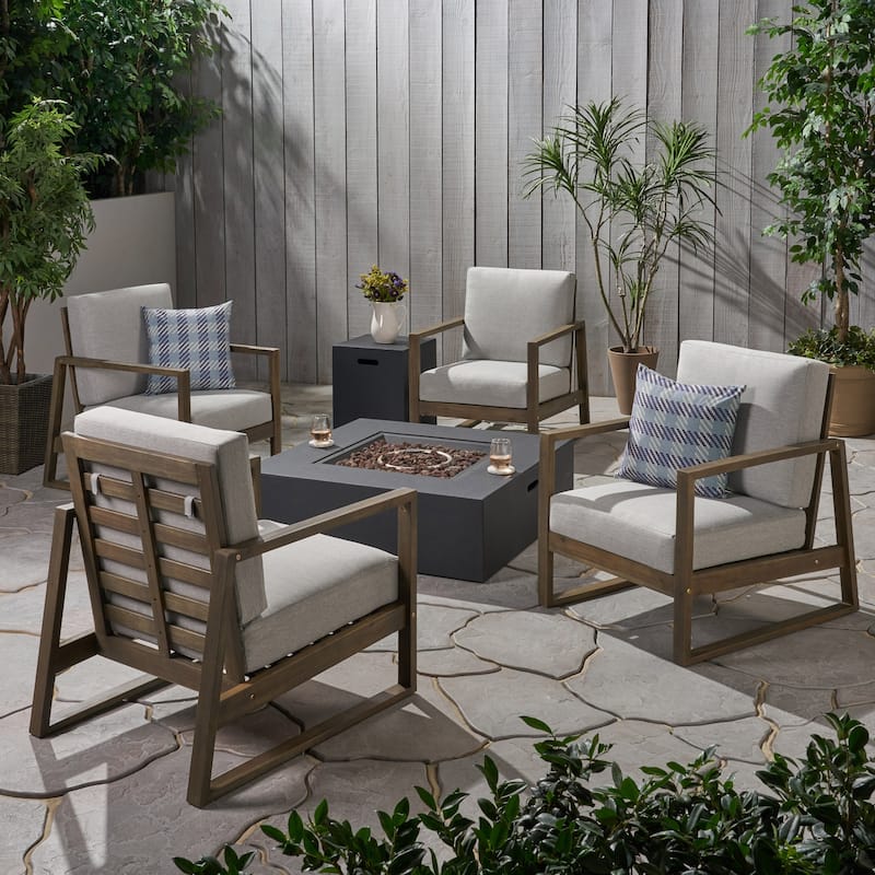 Belgian Outdoor 4 Seater Chat Set with Fire Pit by Christopher Knight Home