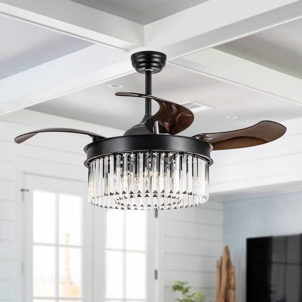 Shop Black Crystal 46 Inch Chandelier 4 Blade Ceiling Fan With