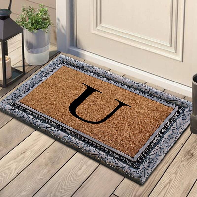 A1HC Rubber Coir Albena Monogrammed Doormat 24"X36", Bronze