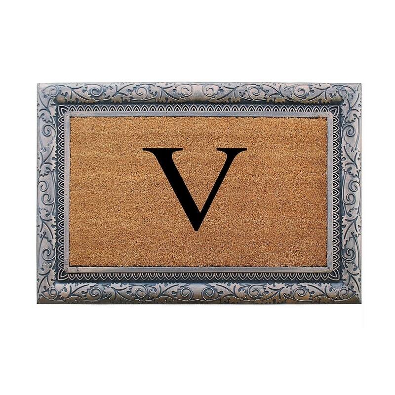 A1HC Rubber Coir Albena Monogrammed Doormat 24"X36", Bronze - Monogrammed V