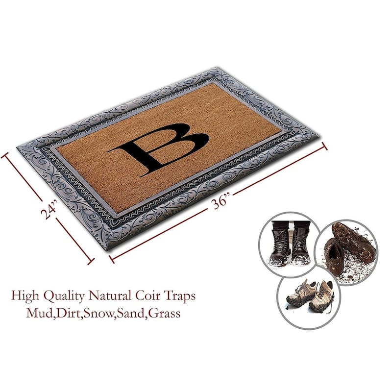 A1HC Rubber Coir Albena Monogrammed Doormat 24"X36", Bronze