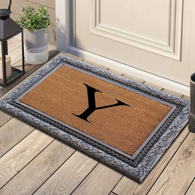 A1HC Rubber Coir Albena Monogrammed Doormat 24"X36", Bronze
