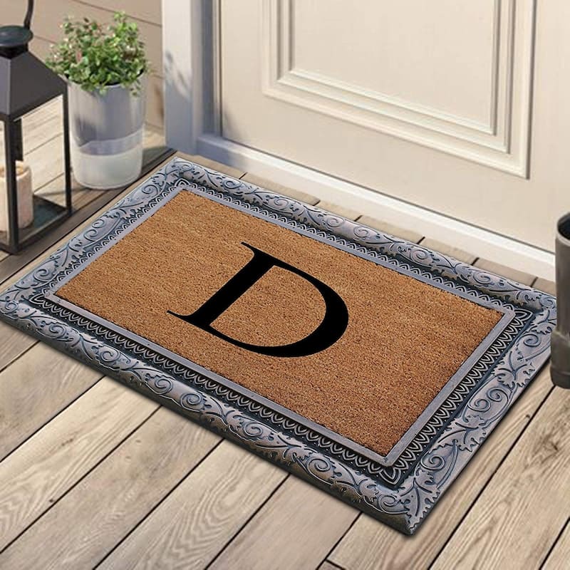 A1HC Rubber Coir Albena Monogrammed Doormat 24"X36", Bronze