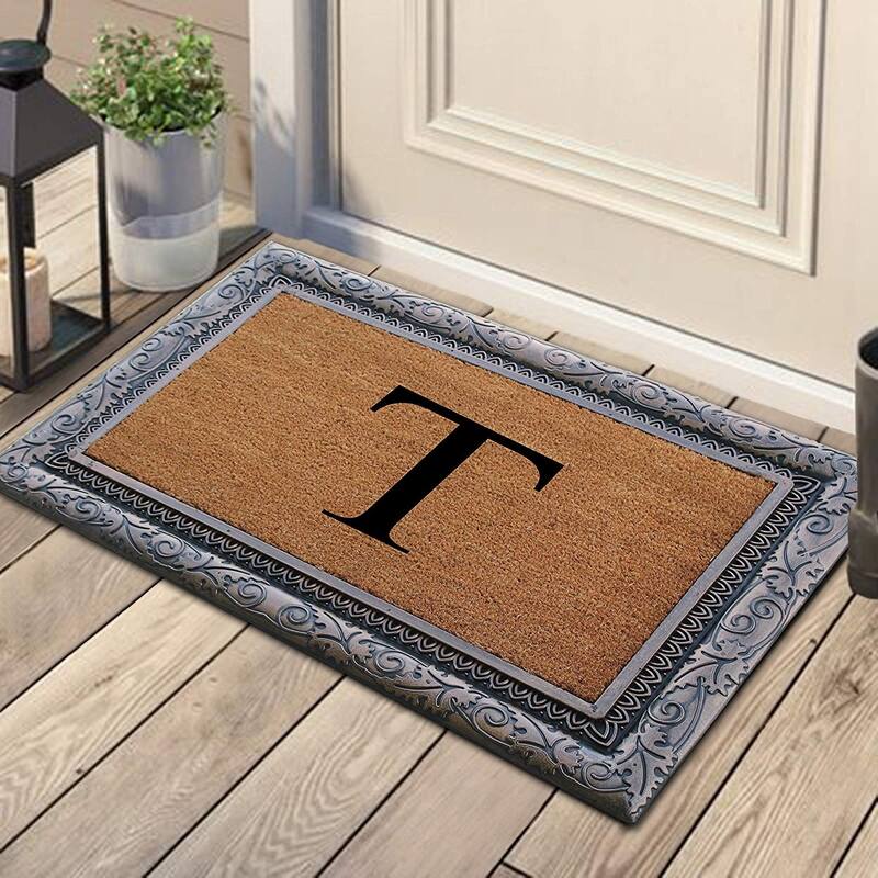 A1HC Rubber Coir Albena Monogrammed Doormat 24"X36", Bronze