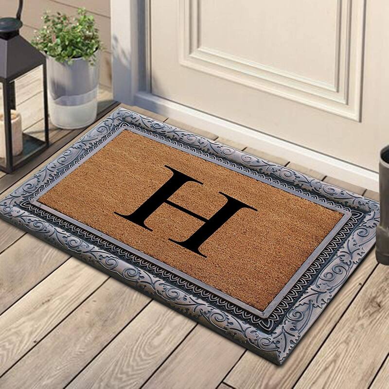 A1HC Rubber Coir Albena Monogrammed Doormat 24"X36", Bronze