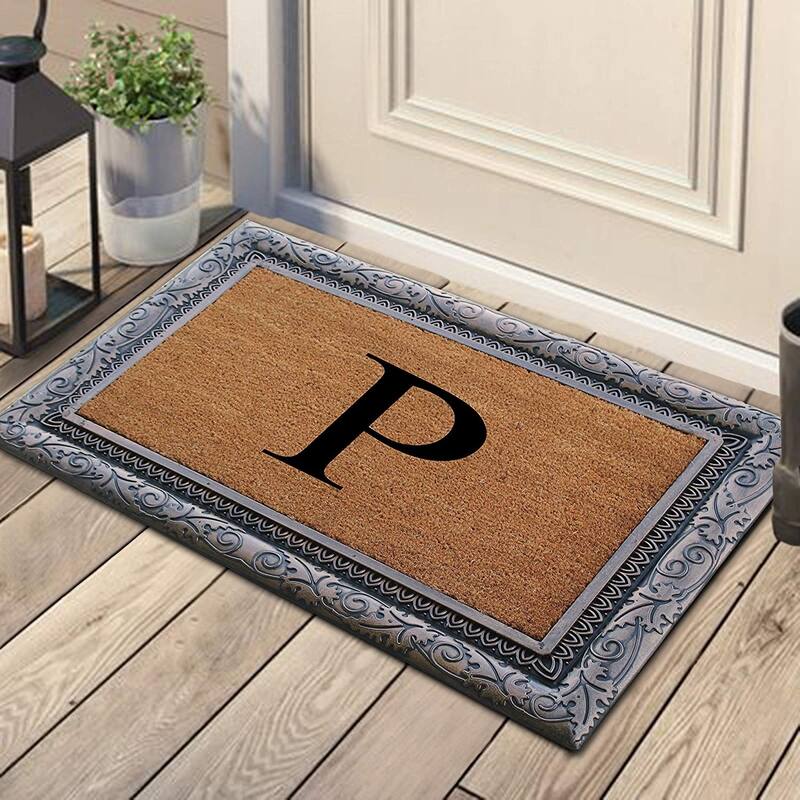 A1HC Rubber Coir Albena Monogrammed Doormat 24"X36", Bronze
