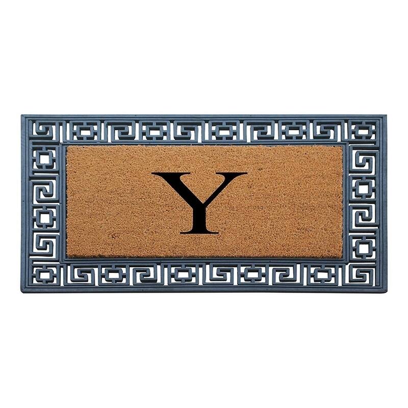 A1HC First Impressions Rubber and Coir Greek Key Border 24" X 36", Heavy Duty, Outdoor Monogrammed Doormat - Monogrammed Y