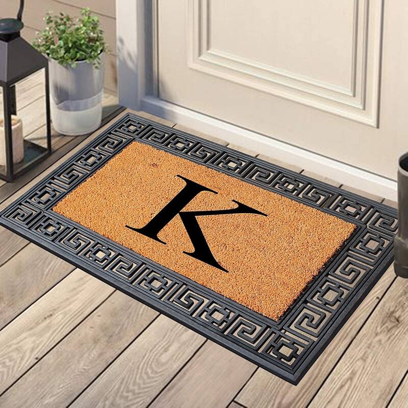 A1HC First Impressions Rubber and Coir Greek Key Border 24" X 36", Heavy Duty, Outdoor Monogrammed Doormat
