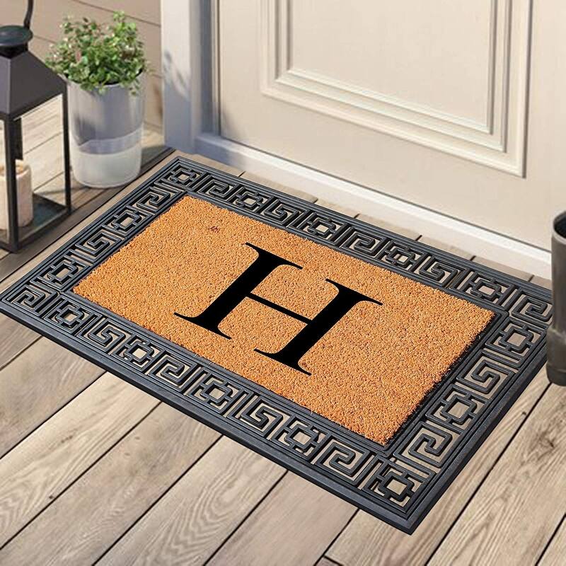 A1HC First Impressions Rubber and Coir Greek Key Border 24" X 36", Heavy Duty, Outdoor Monogrammed Doormat