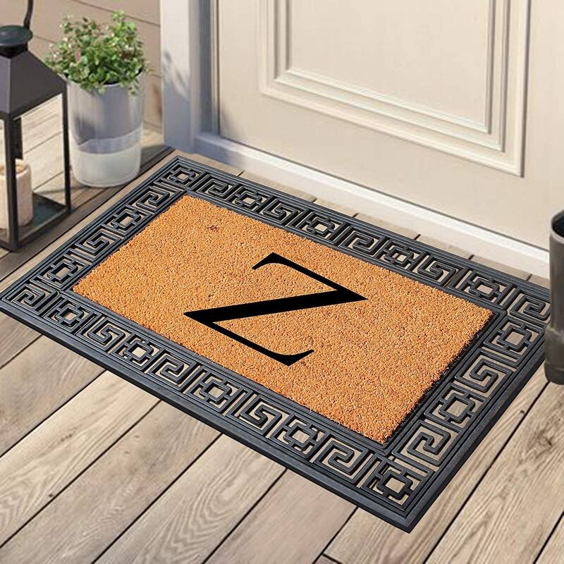A1HC First Impressions Rubber and Coir Greek Key Border 24" X 36", Heavy Duty, Outdoor Monogrammed Doormat