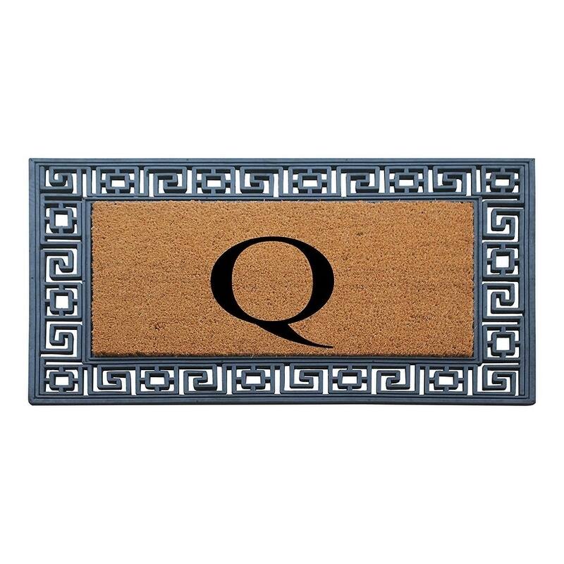 A1HC First Impressions Rubber and Coir Greek Key Border 24" X 36", Heavy Duty, Outdoor Monogrammed Doormat - Monogrammed Q