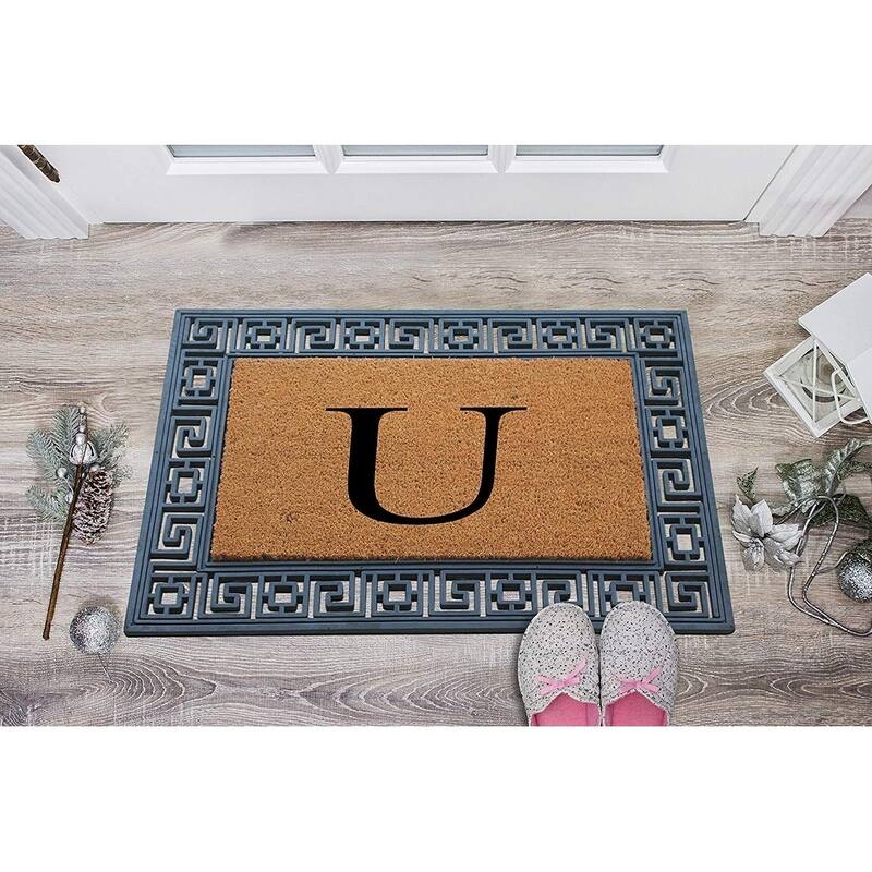 A1HC First Impressions Rubber and Coir Greek Key Border 24" X 36", Heavy Duty, Outdoor Monogrammed Doormat