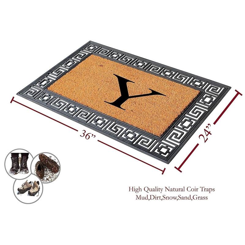 A1HC First Impressions Rubber and Coir Greek Key Border 24" X 36", Heavy Duty, Outdoor Monogrammed Doormat
