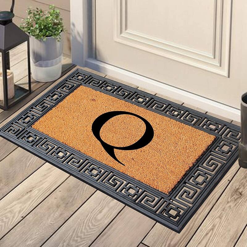 A1HC First Impressions Rubber and Coir Greek Key Border 24" X 36", Heavy Duty, Outdoor Monogrammed Doormat