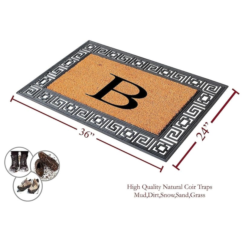 A1HC First Impressions Rubber and Coir Greek Key Border 24" X 36", Heavy Duty, Outdoor Monogrammed Doormat