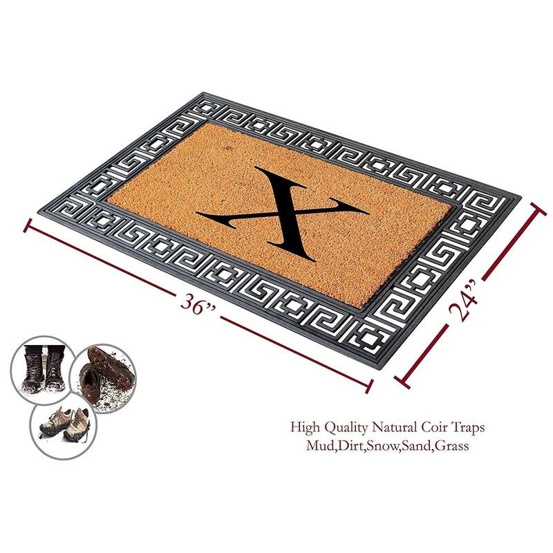 A1HC First Impressions Rubber and Coir Greek Key Border 24" X 36", Heavy Duty, Outdoor Monogrammed Doormat