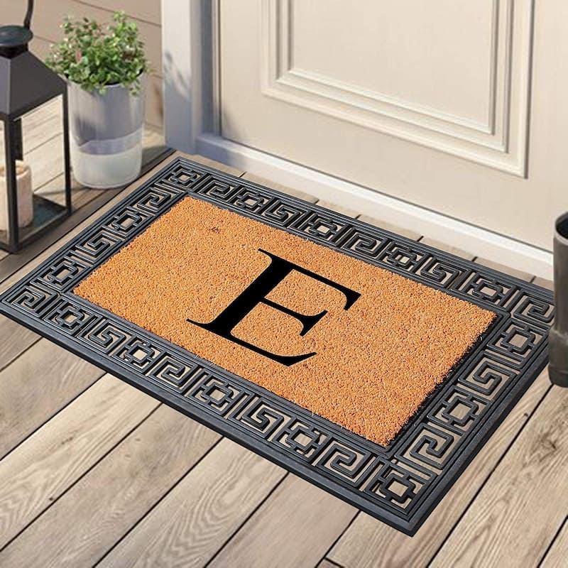 A1HC First Impressions Rubber and Coir Greek Key Border 24" X 36", Heavy Duty, Outdoor Monogrammed Doormat