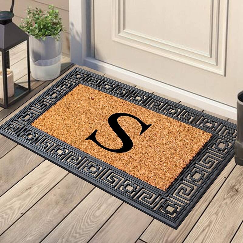 A1HC First Impressions Rubber and Coir Greek Key Border 24" X 36", Heavy Duty, Outdoor Monogrammed Doormat