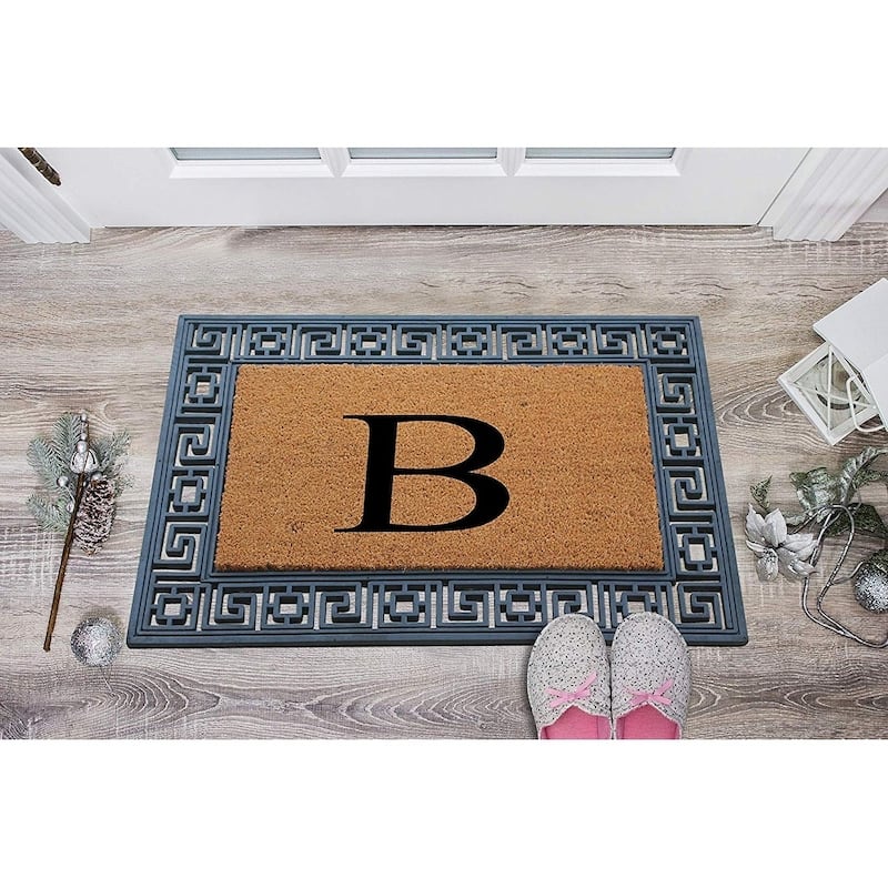 A1HC First Impressions Rubber and Coir Greek Key Border 24" X 36", Heavy Duty, Outdoor Monogrammed Doormat