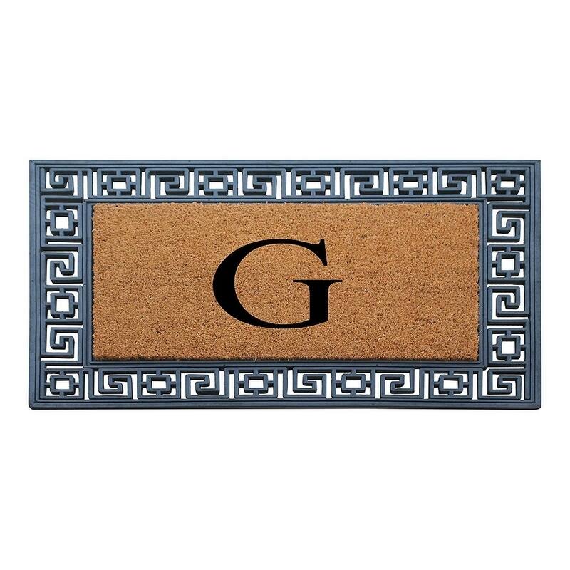 A1HC First Impressions Rubber and Coir Greek Key Border 24" X 36", Heavy Duty, Outdoor Monogrammed Doormat - Monogrammed G