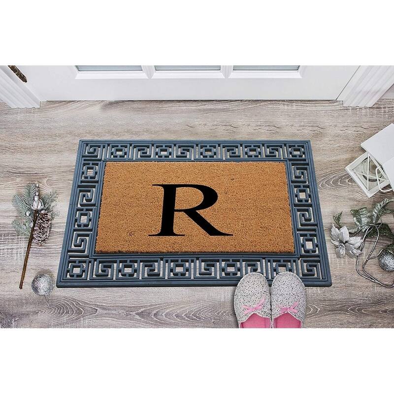 A1HC First Impressions Rubber and Coir Greek Key Border 24" X 36", Heavy Duty, Outdoor Monogrammed Doormat