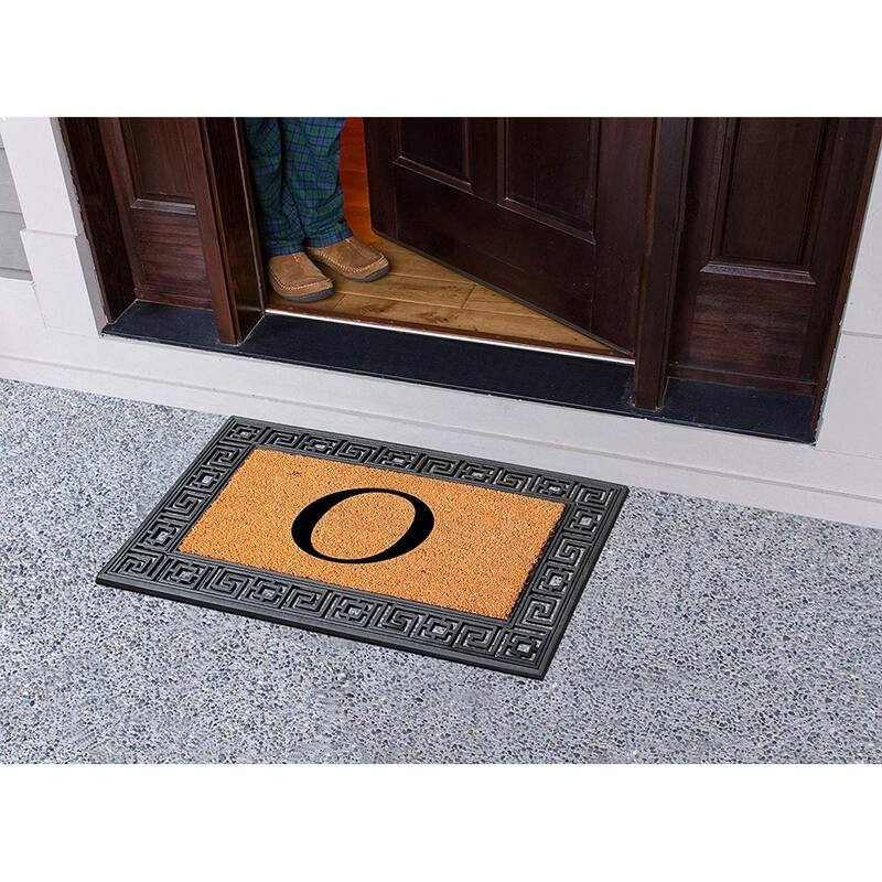 A1HC First Impressions Rubber and Coir Greek Key Border 24" X 36", Heavy Duty, Outdoor Monogrammed Doormat