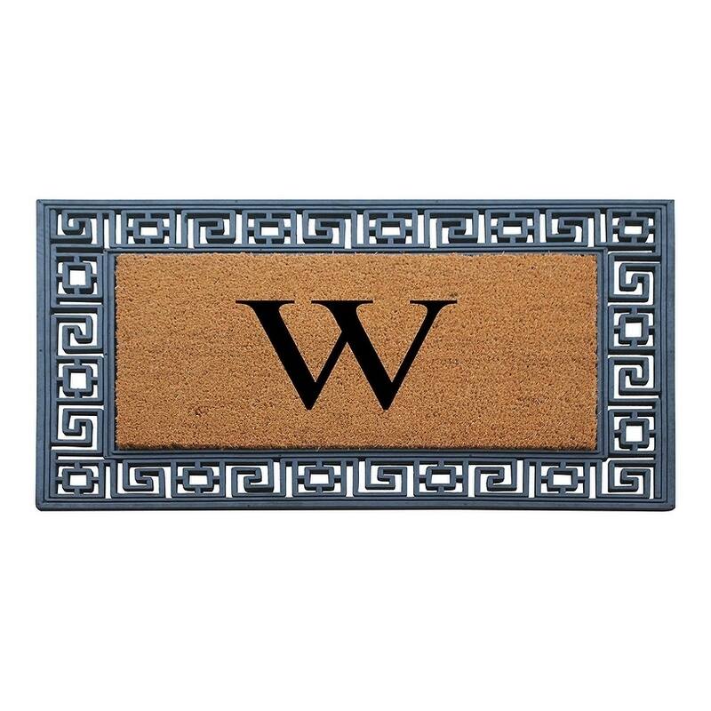A1HC First Impressions Rubber and Coir Greek Key Border 24" X 36", Heavy Duty, Outdoor Monogrammed Doormat - Monogrammed W