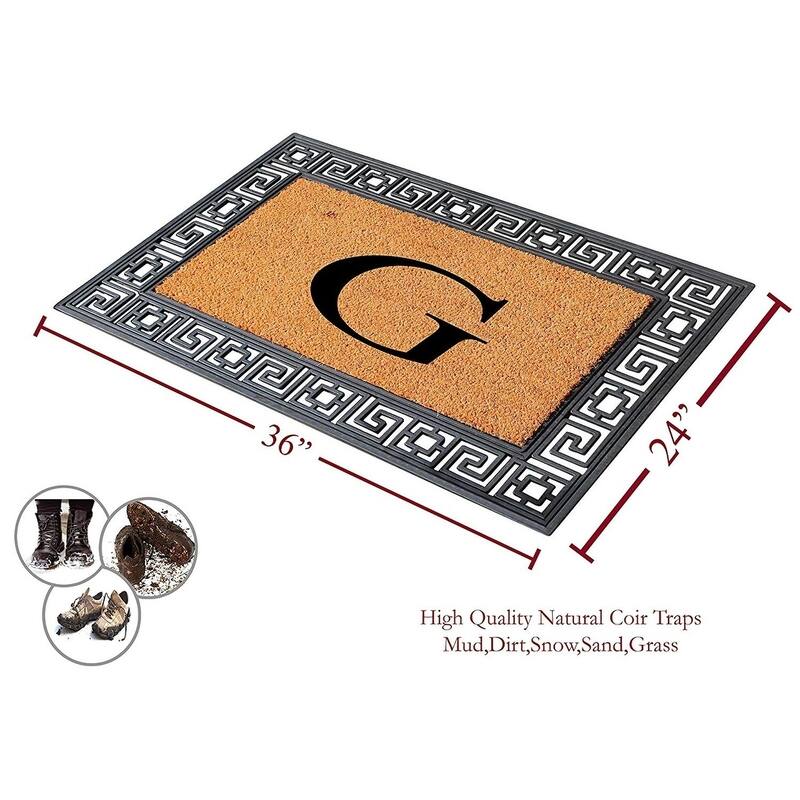 A1HC First Impressions Rubber and Coir Greek Key Border 24" X 36", Heavy Duty, Outdoor Monogrammed Doormat