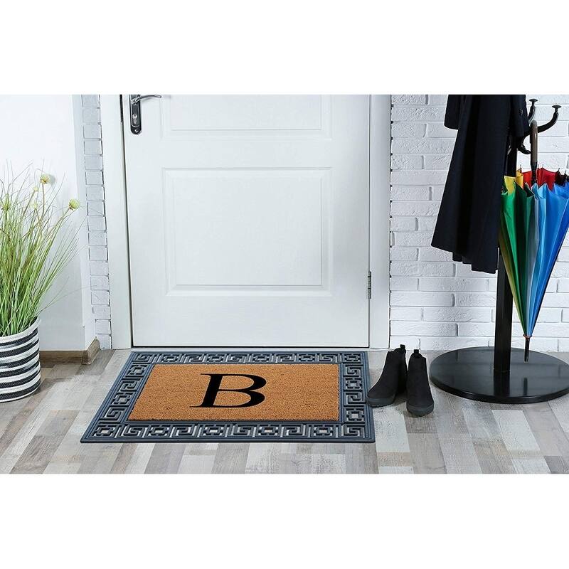 A1HC First Impressions Rubber and Coir Greek Key Border 24" X 36", Heavy Duty, Outdoor Monogrammed Doormat