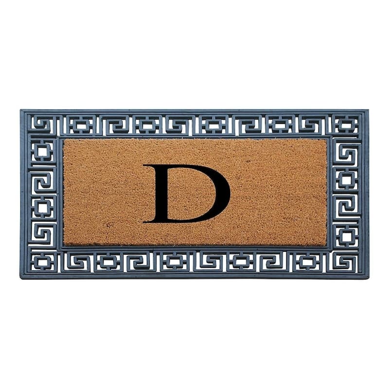 A1HC First Impressions Rubber and Coir Greek Key Border 24" X 36", Heavy Duty, Outdoor Monogrammed Doormat - Monogrammed D
