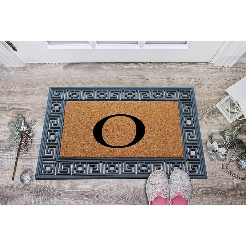 A1HC First Impressions Rubber and Coir Greek Key Border 24" X 36", Heavy Duty, Outdoor Monogrammed Doormat