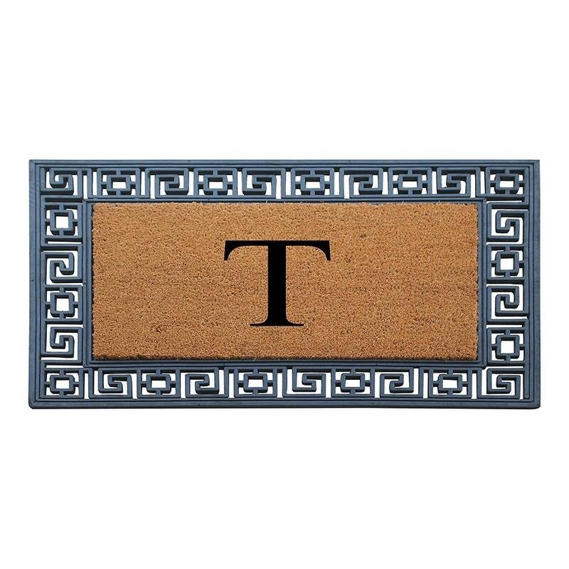 A1HC First Impressions Rubber and Coir Greek Key Border 24" X 36", Heavy Duty, Outdoor Monogrammed Doormat - Monogrammed T