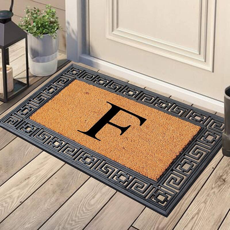 A1HC First Impressions Rubber and Coir Greek Key Border 24" X 36", Heavy Duty, Outdoor Monogrammed Doormat