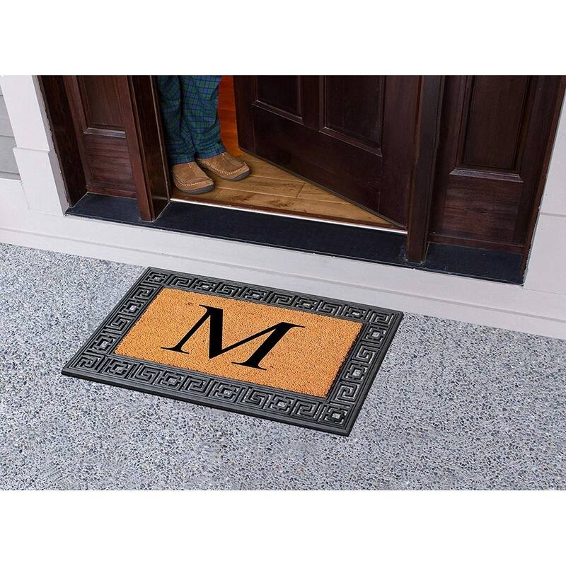A1HC First Impressions Rubber and Coir Greek Key Border 24" X 36", Heavy Duty, Outdoor Monogrammed Doormat