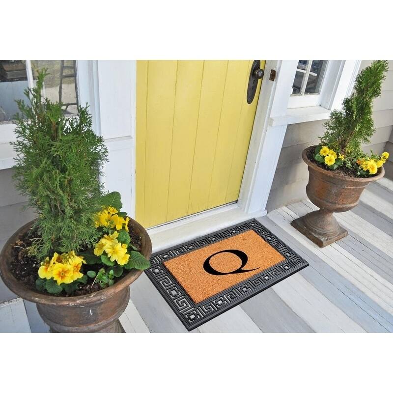 A1HC First Impressions Rubber and Coir Greek Key Border 24" X 36", Heavy Duty, Outdoor Monogrammed Doormat