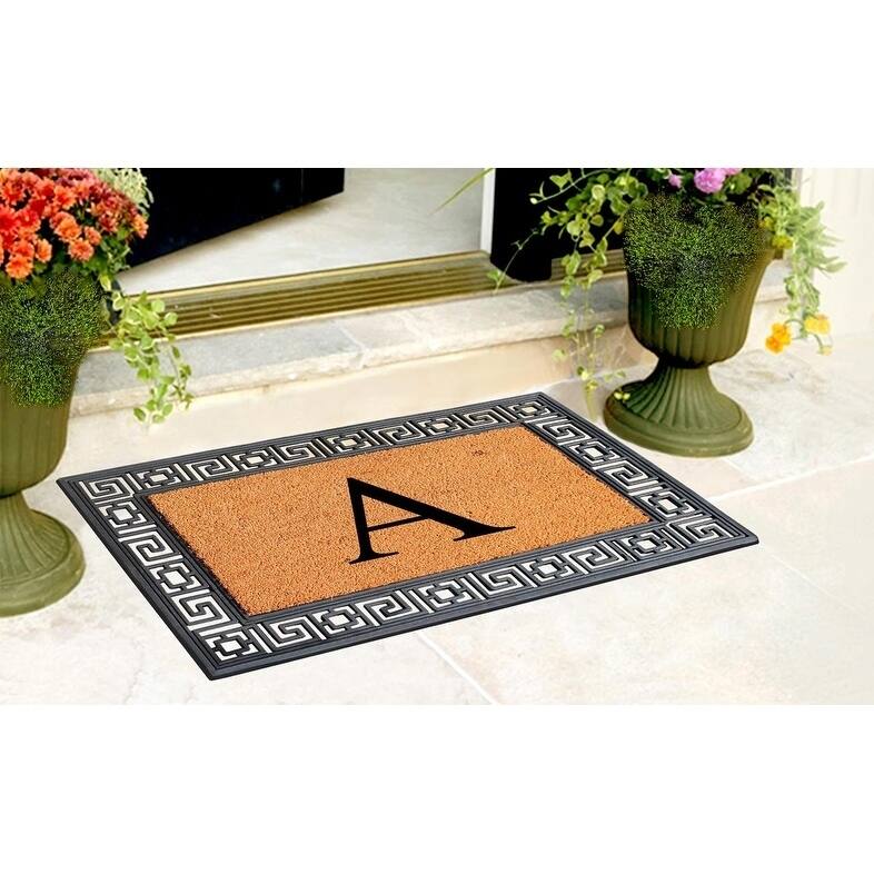 A1HC First Impressions Rubber and Coir Greek Key Border 24" X 36", Heavy Duty, Outdoor Monogrammed Doormat