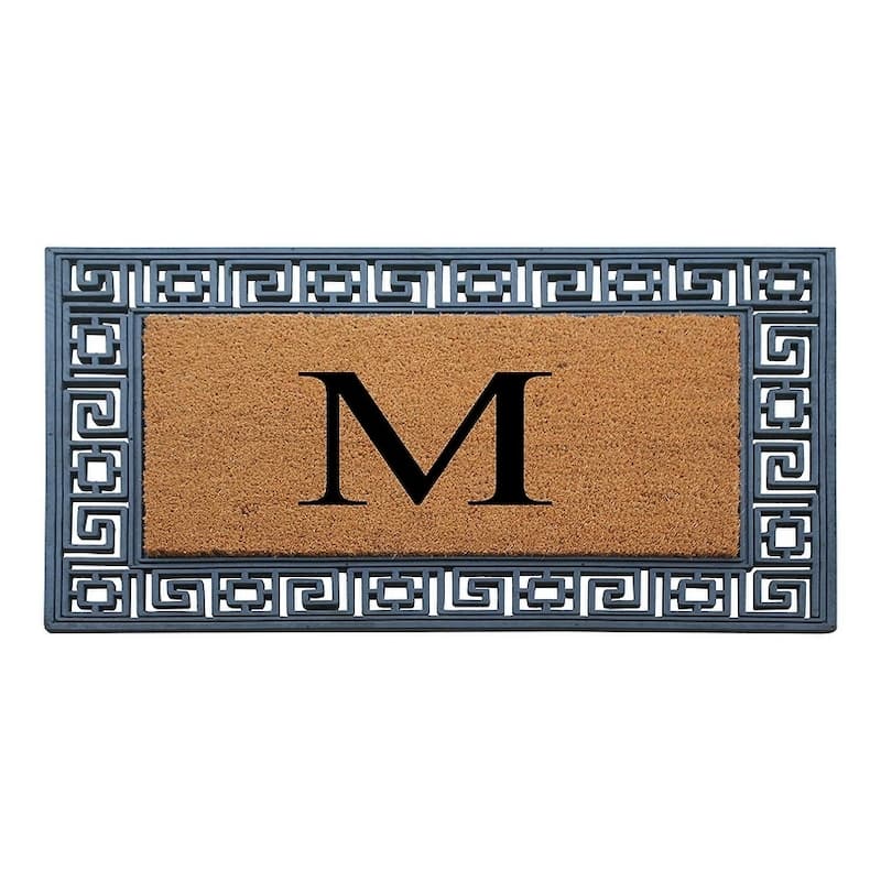 A1HC First Impressions Rubber and Coir Greek Key Border 24" X 36", Heavy Duty, Outdoor Monogrammed Doormat - Monogrammed M