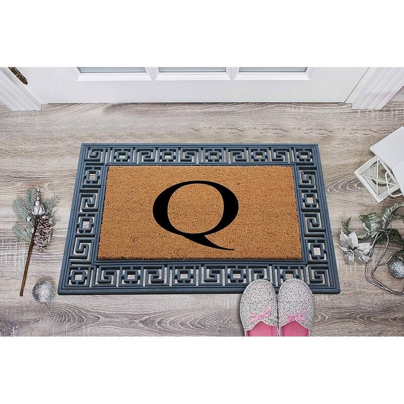 A1HC First Impressions Rubber and Coir Greek Key Border 24" X 36", Heavy Duty, Outdoor Monogrammed Doormat