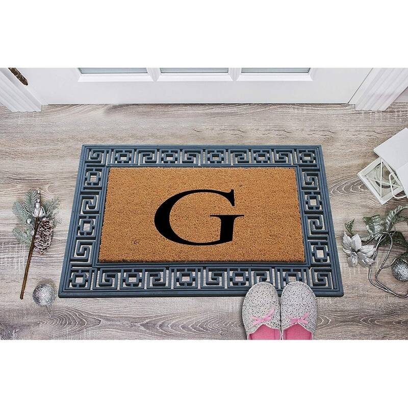 A1HC First Impressions Rubber and Coir Greek Key Border 24" X 36", Heavy Duty, Outdoor Monogrammed Doormat